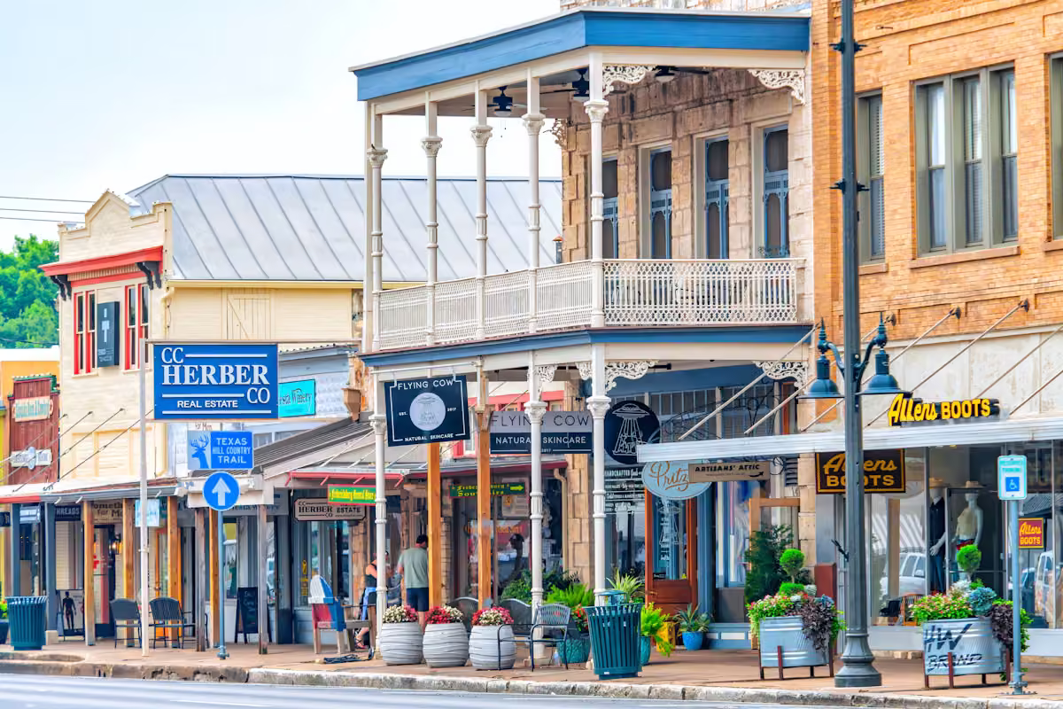 Historic storefronts lining a charming small-town main street